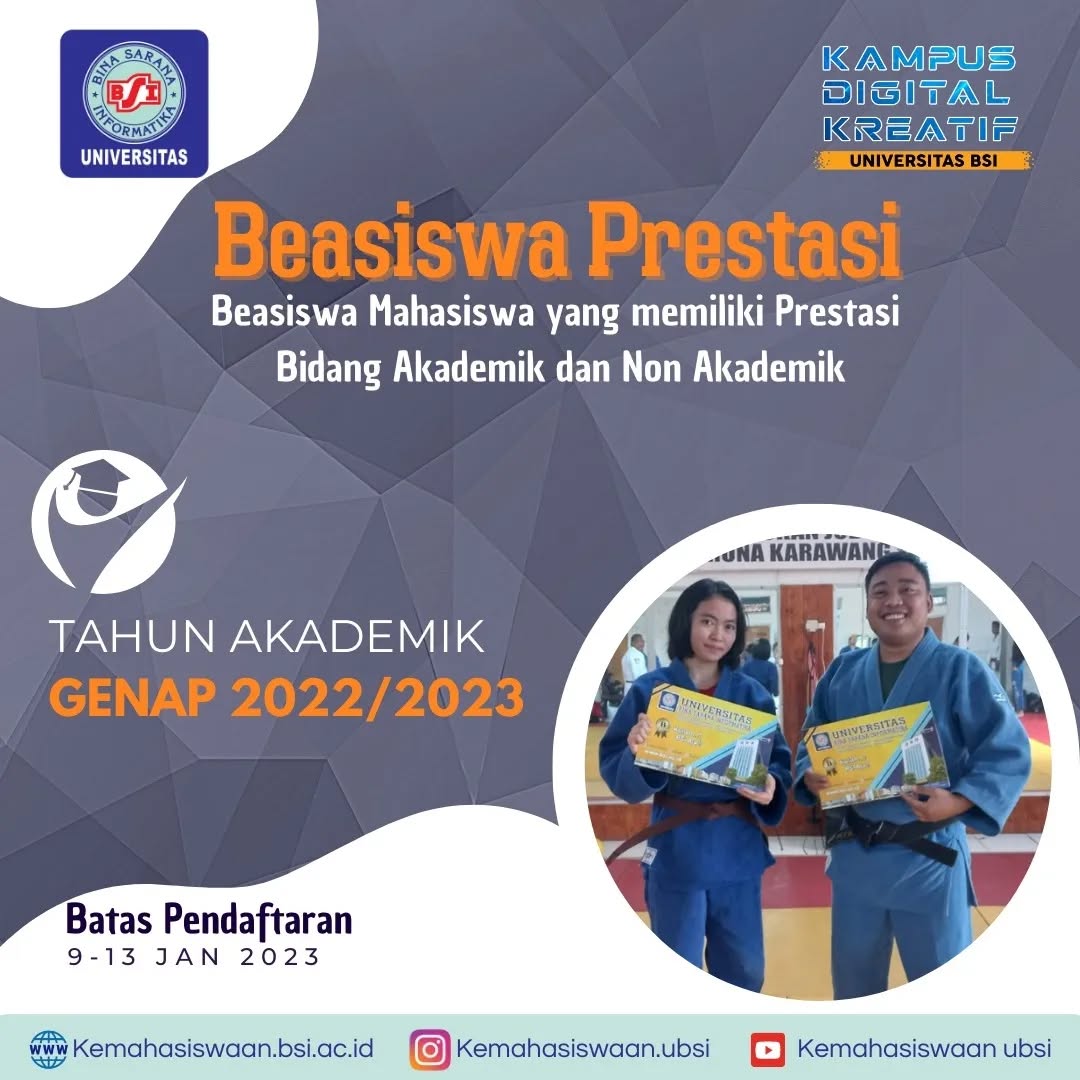Info Beasiswa Prestasi Mahasiswa Aktif Semester Ganjil 2022/2023 Universitas BSI