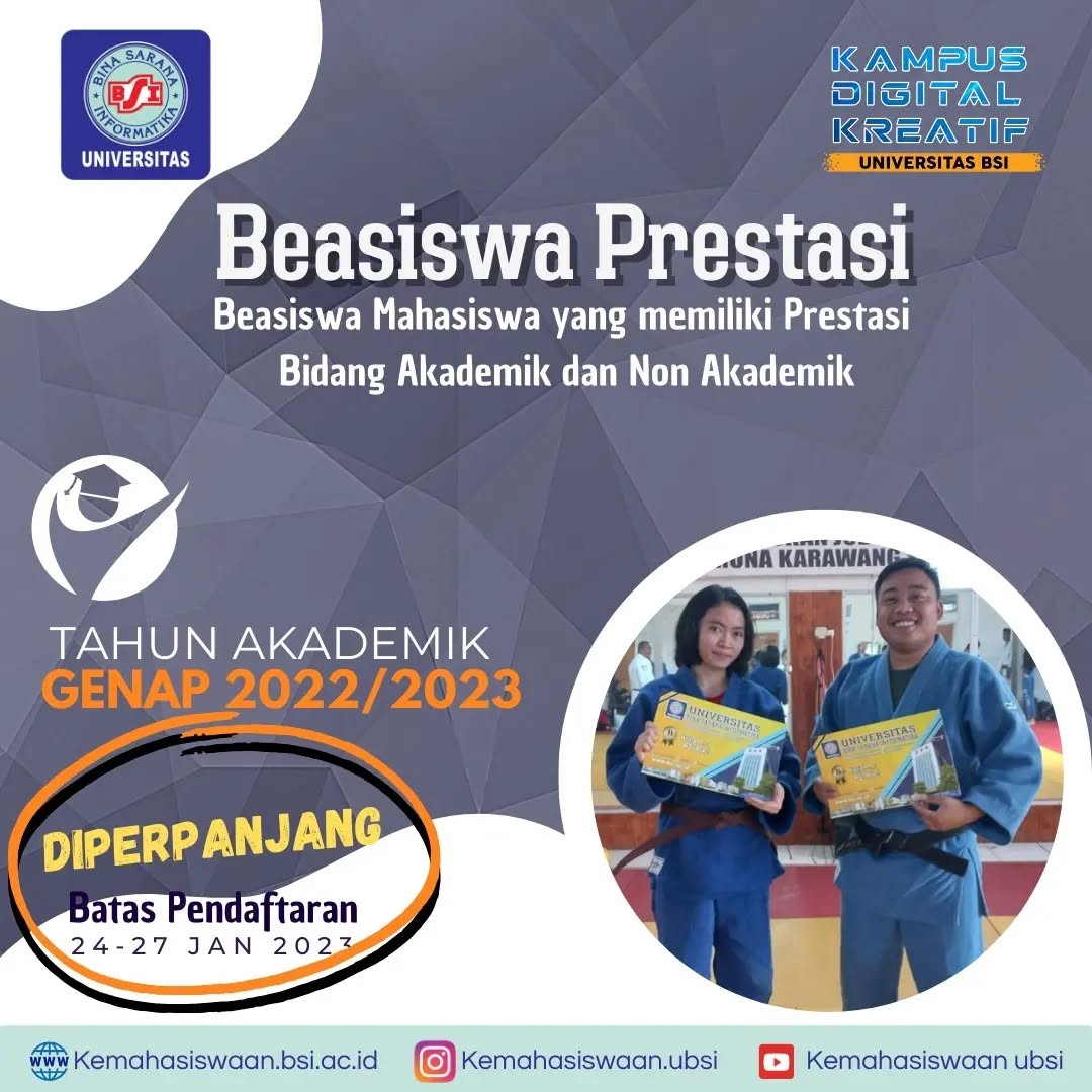 Info Perpanjangan Beasiswa Prestasi Mahasiswa Aktif Semester Ganjil TA 2022/2023 Universitas BSI