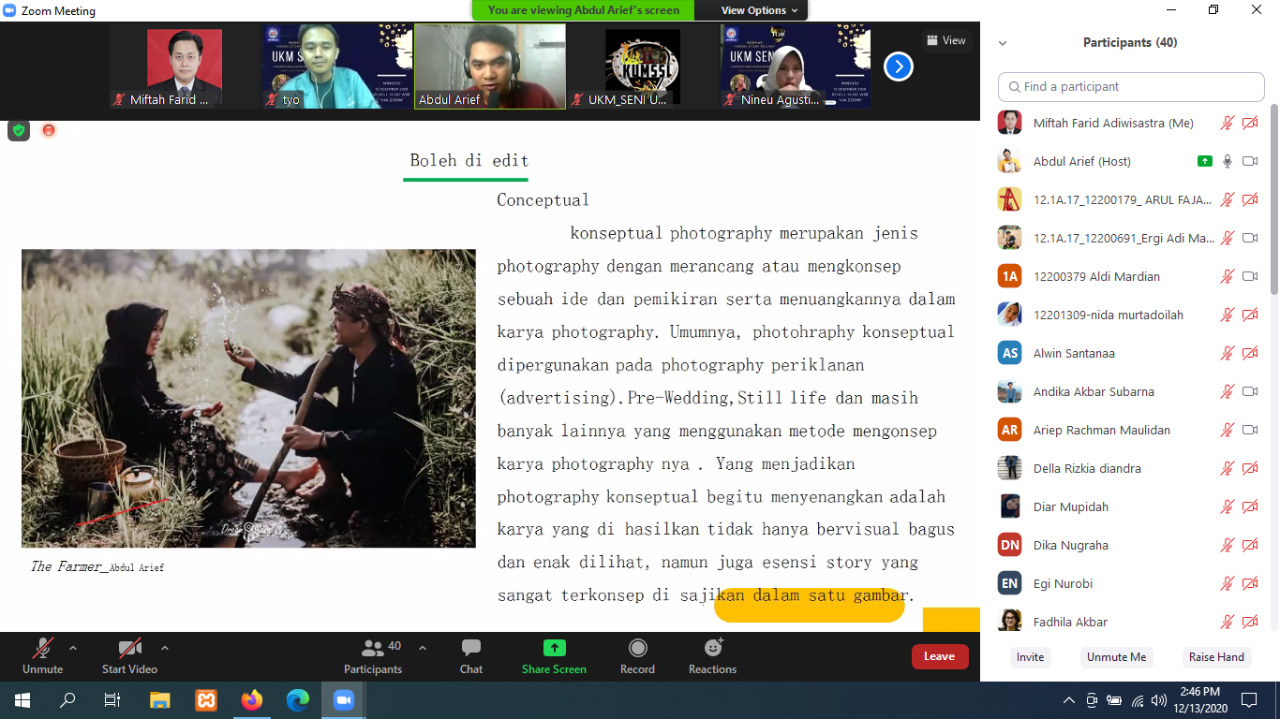 UKM Seni UBSI Tasikmalaya Gelar Webinar  Photography & videography