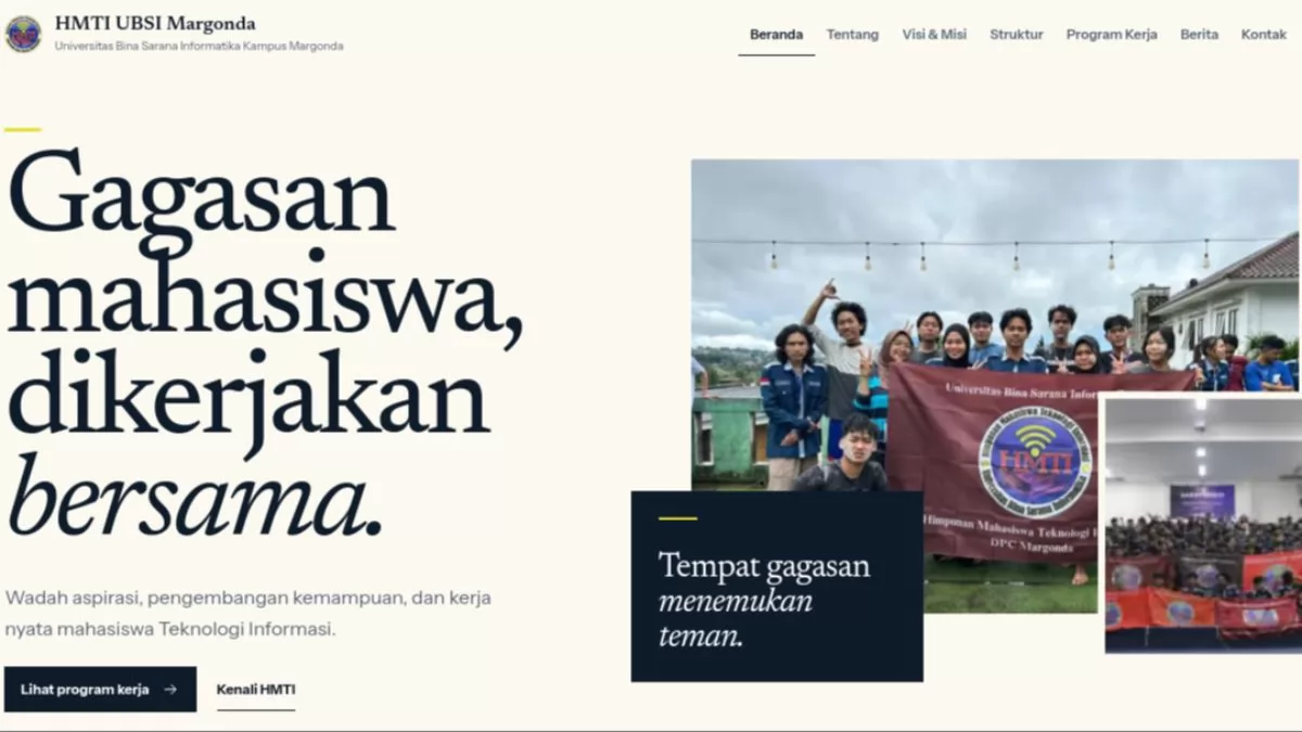 Wujudkan Program Kerja Digitalisasi Organisasi, HMTI UBSI Margonda Luncurkan Website Resmi