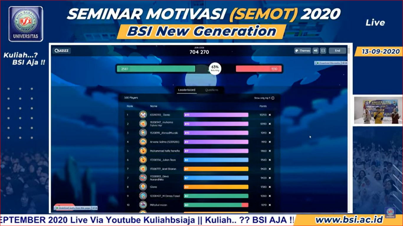 UBSI Gelar Quiz Semot Online Untuk Meriahkan Acara Seminar Motivasi