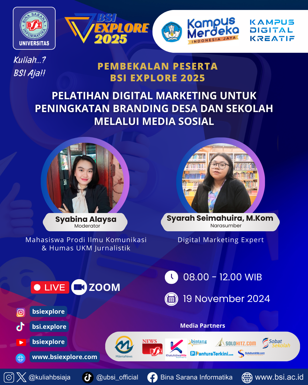 Pembekalan Peserta BSI Explore 2025 - Pelatihan Digital Marketing untuk Peningkatan Branding Desa dan Sekolah Melalui Media Sosial